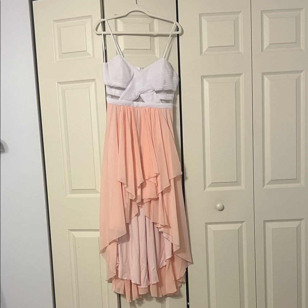 VENUS White and Peach High Low Dress